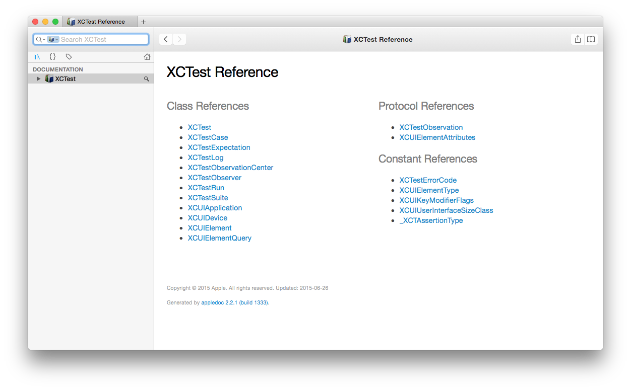 XCTest documentation in Dash