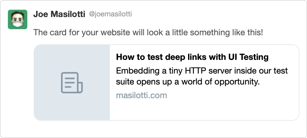 Twitter card preview for blog post